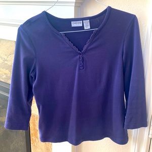 Chico’s Size: 1 Purple Long Sleeve Tee with Lace Trim